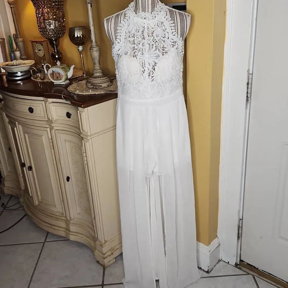 Love culture white lace romper with skirt women's size M